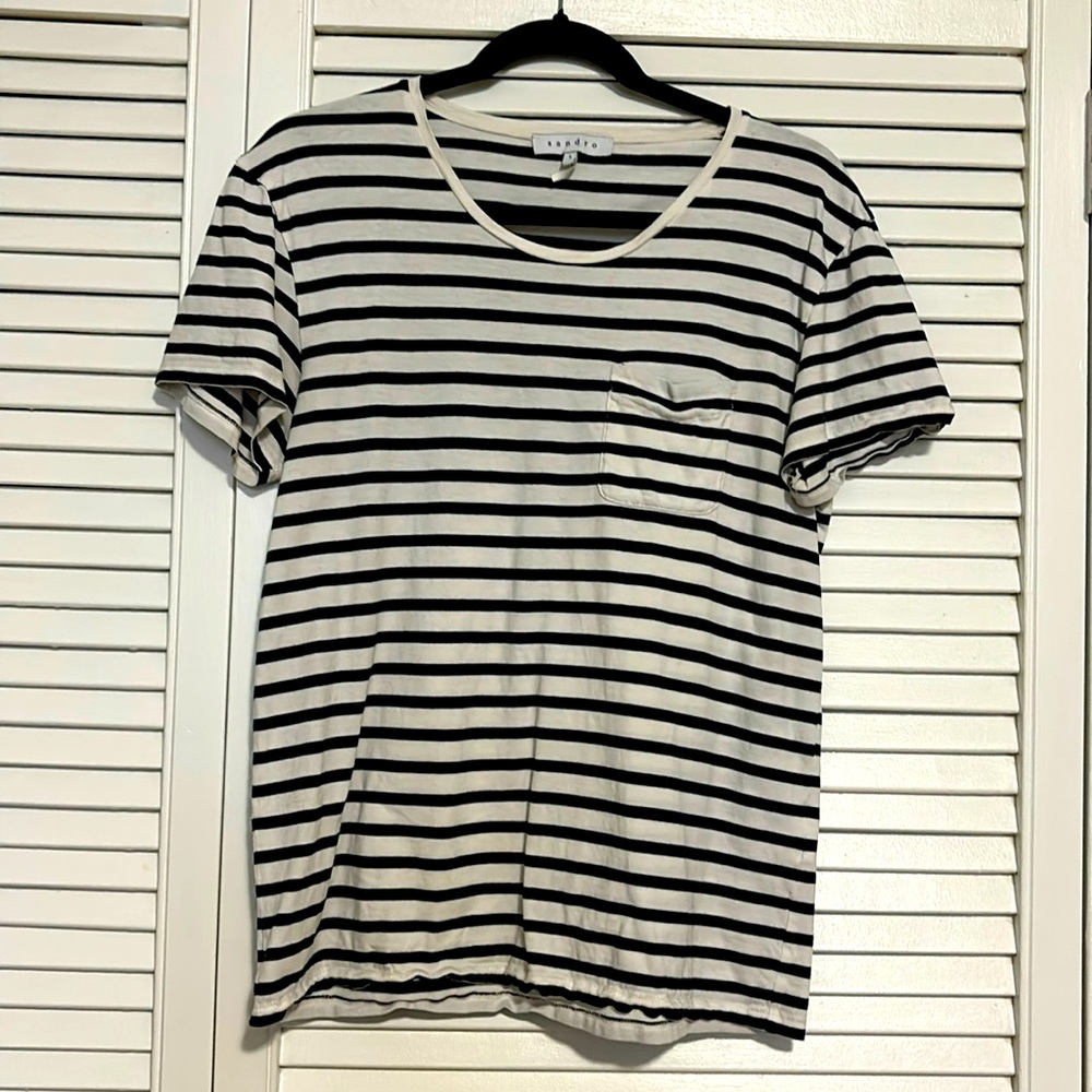 Sandro navy & white cotton top
